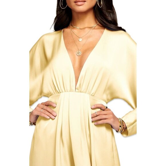 NWT Ramy Brook Tanya V-Neck‎ Satin Long Sleeve Mini Dress Daffodil Yellow Size 2 - Picture 13 of 13